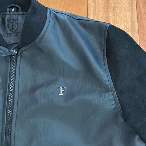 F Collection black leather and suede men's Italy Leather Bomber Jacker Size M - Picture 2 of 13